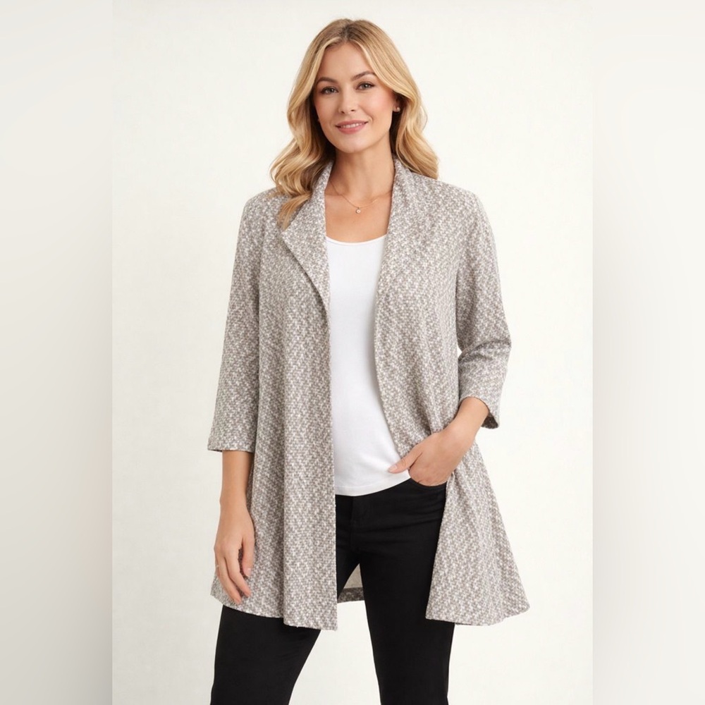 Joseph Ribkoff Open Front Swing Jacket 3/4 Sleeve Knit Taupe Gold Size 16